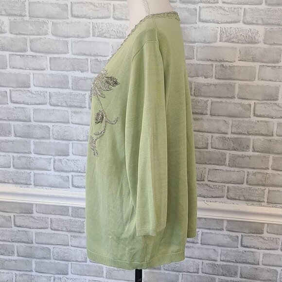 Vtg Karen Kane Silk Cotton Beaded Cardigan Sweater Green NEW Romantic Cottage 2X - Picture 3 of 7
